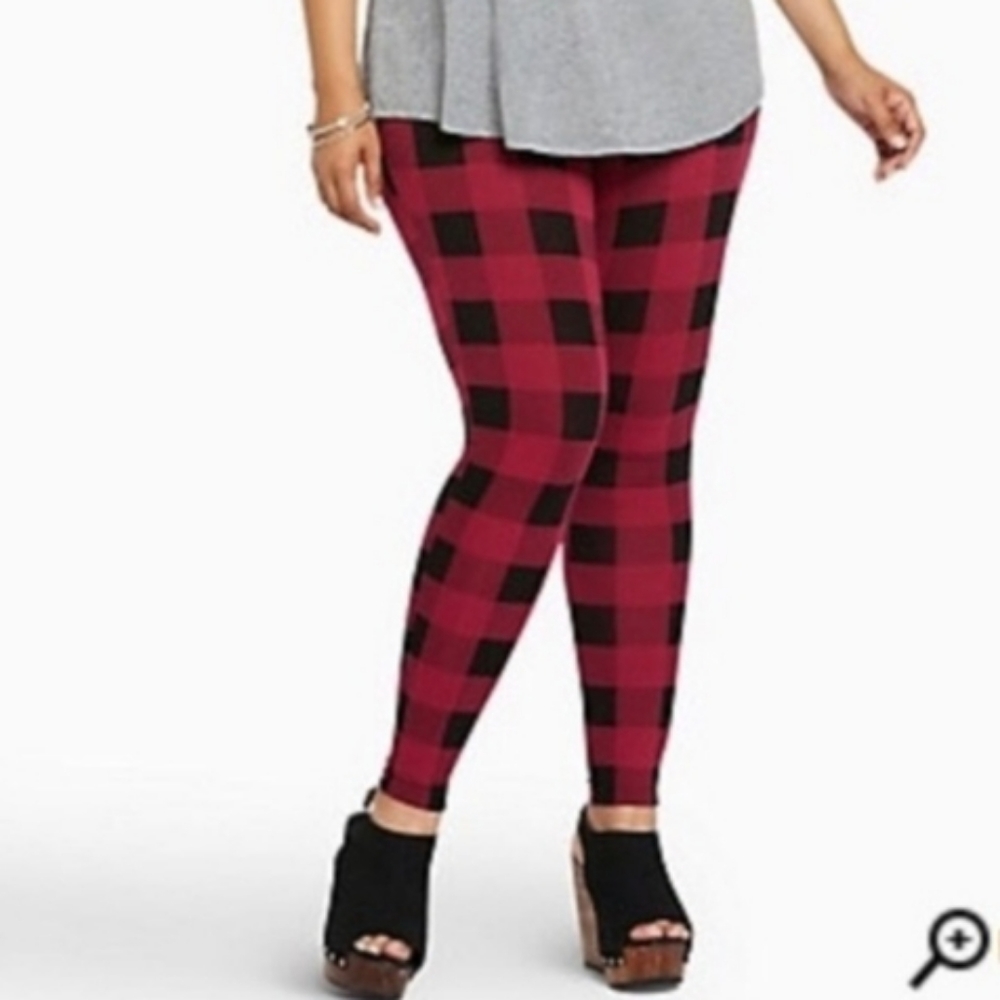 Torrid Buffalo Plaid Cozy Holiday Party Leggings Sz 2